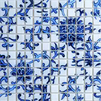 11PCS Azul e branco de quebra-cabeça em parquet mosaico, varanda, casa de banho de vidro cristal mosaico pilar papel de parede da cozinha backsplash azulejos