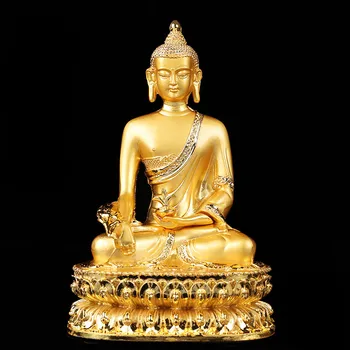 14cm de Ouro Pantes Liga de Metal Medicina/Farmacêutico Budista Tibetano Estátua de Buda de Figuras de Casa Colocando Decoração