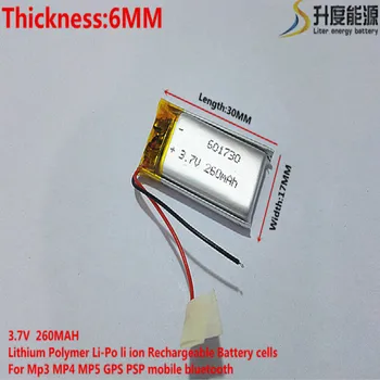 3,7 V 260mAh 601730 de Polímero de Lítio Li-Po li Bateria Recarregável de íon de células Para Mp3 MP4 MP5 móvel de GPS bluetooth