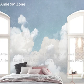 Amie 9M Zona retro luz branca nuvem arte de decoração de parede-papel para o quarto mural de papéis de parede para sala de estar e quarto de cama de gril do
