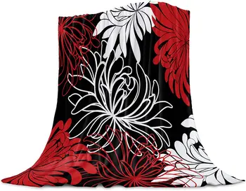 Crisântemo Jogar Cobertor Quente Difusa De Pelúcia Cama Cobertor De Lã Cobertor De Flanela Vermelha Preta Branca Flor Leve Cobertor