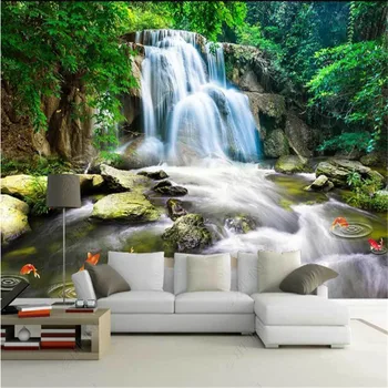 Fresco da Floresta Cachoeira e o fluxo de Água faz Dinheiro de papel de Parede para TV da Sala de estar de plano de Fundo papel de Parede Decoração Mural