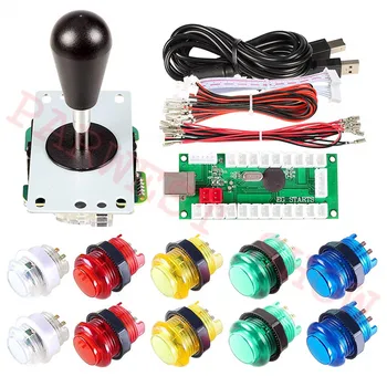Joystick Arcade DIY Kits com 1 Jogadores USB LED Codificador Oval Balltop Joystick Controlador de LED Iluminado Botão para MAME