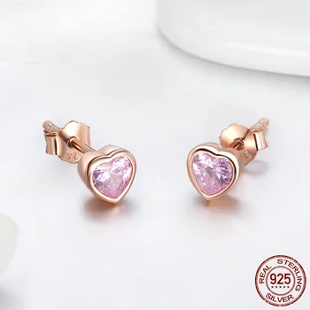 Moda Prata 925 Esterlina de cor-de-Rosa do Amor do Coração de Cristal CZ Brincos para Mulheres Jóia da Prata Esterlina 2019 WEUS452-J