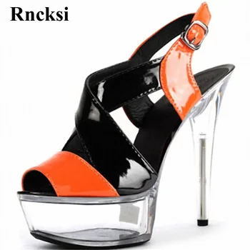 Rncksi Mulheres Festa de Moda Color Block Sapatos de 15cm de Verão, Sapatos de Plataforma de 6 polegadas de Salto Alto Sapatos