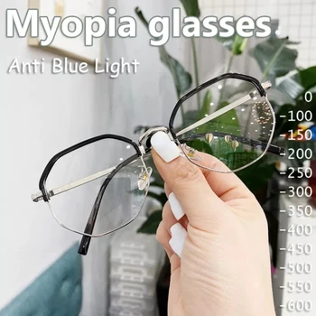 Womwn Óculos de Leitura de Metal Metade Armação de Óculos de Miopia de Dioptria Óculos -1.0 Para -6.0 Retro Óculos para Homens a Luz Azul Óculos