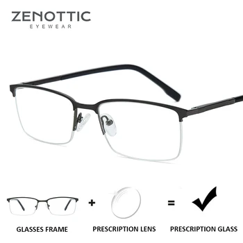 ZENOTTIC Marca de Óculos de grau Homens de Metal de Meia-rim Miopia Óculos de Leitura Óptica Anti Luz Azul Fotossensíveis Óculos